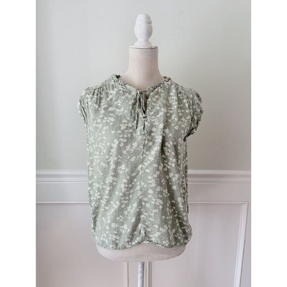 Buffalo David Bitton Sage Green Floral Cap Sleeve Top S 100% Viscose - Picture 2 of 6